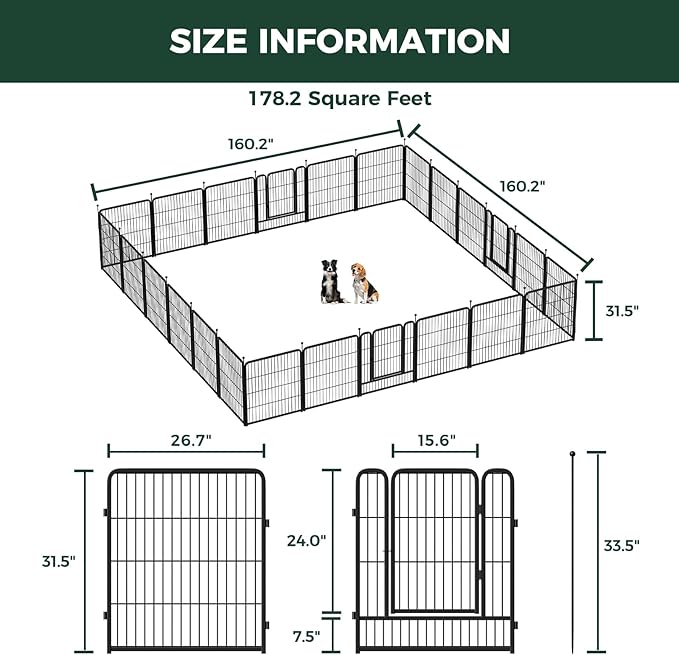 FXW Rollick Unleashed Dog Playpen for Indoor, Yard, RV Camping, 32 inch 24 Panels for Small and Medium Dogs, Black│Patented-PurrikoPets