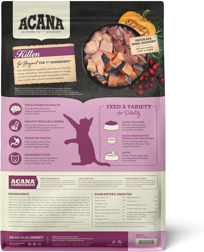 ACANA Highest Protein Dry Cat Food Kitten Recipe 4lb Bag-PurrikoPets
