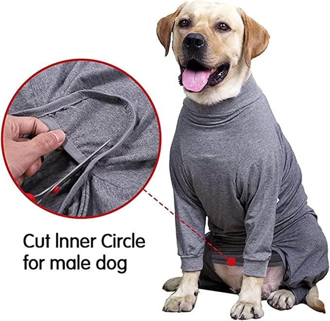Dog Recovery Suit, Abdominal Wound After Surgery Wear, Prevent Licking Wounds, E-Collar & Cone Alternatives, Long Sleeve Postoperative Shirts Dog Bodysuit Prevent Shedding(XL, Grey)-PurrikoPets