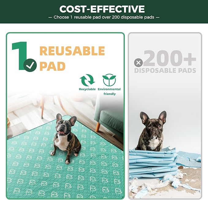 FXW Washable Pee Pads for Dogs, Puppy Pads with Super Absorbent, Specifically Designed for FXW Rollick/Homeplus 24inch 6 Panels Dog Playpen, 63" × 39" Rectangle, Green, 1 Pack-PurrikoPets