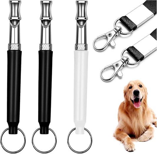 3 Pack Dog Whistle to Stop Barking Neighbors Dog - Adjustable Ultrasonic Silent Dog Whistle for Professional Training & Bark Control, with Lanyard (Black/White) - Effective Recall & Long Range-PurrikoPets