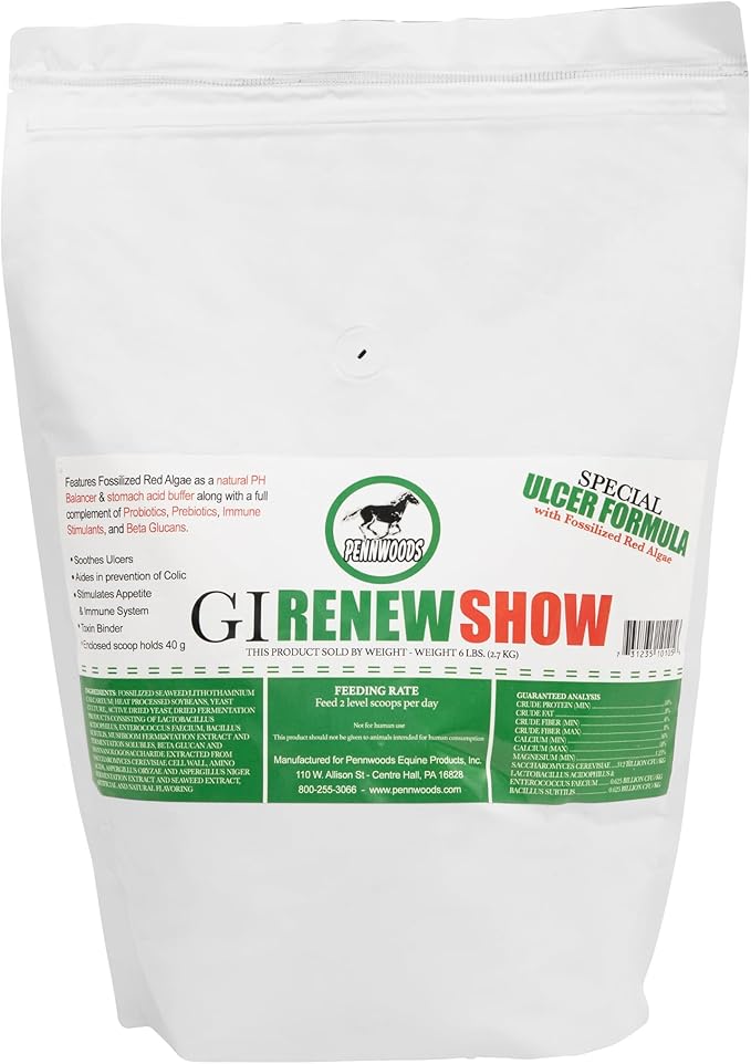 GI Renew Show, Probiotics for Equine, Immune and Appetite Stimulation, Prebiotics, Digestive Enzymes | Horse Supplement Providing Ulcer Relief and Treatment, Organic Toxin Binder, 6 LB Bag-PurrikoPets