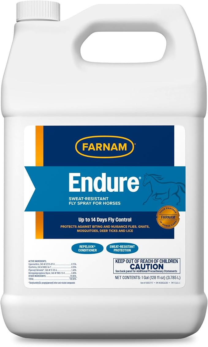 Farnam Endure Sweat-Resistant Fly Spray for Horses, Lasts Up to 14 Days, Protects Against Flies, Gnats, Mosquitoes, Ticks & Lice, 128 oz.-PurrikoPets
