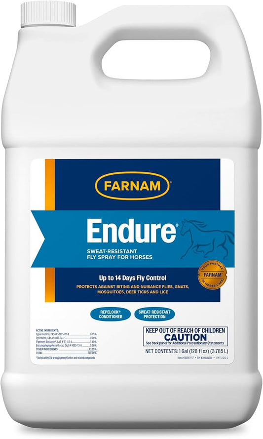Farnam Endure Sweat-Resistant Fly Spray for Horses, Lasts Up to 14 Days, Protects Against Flies, Gnats, Mosquitoes, Ticks & Lice, 128 oz.-PurrikoPets