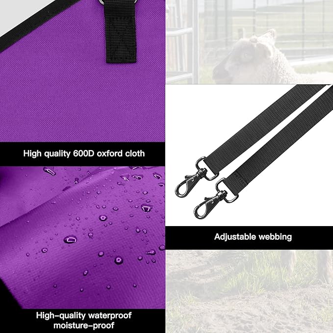 3 Packs Goat Hay Feeder,Hay Bags for Goats,Horses,Sheep,Premium 600D Oxford Cloth,with Metal Fastener and Adjustable Open Feed Hole for Slow Feeding. (2Purple + 1Black)-PurrikoPets