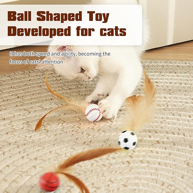 6 Pcs Feather Ball Cat Toy,Interactive Feather Bouncy Ball Toy Set for Cats,Mini and Elastic,Suitable for Pets to Play Indoors and Outdoors-PurrikoPets