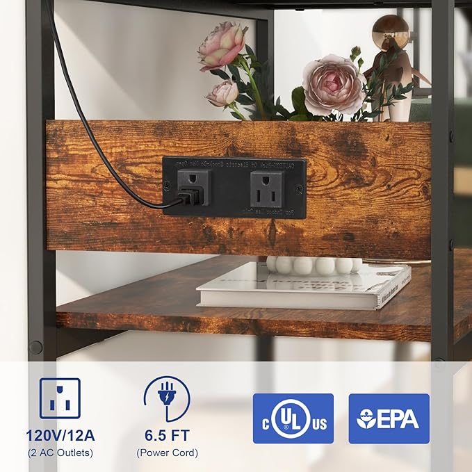 20-29 Gallon Fish Tank Stand With Power Outlets, 3-Tier Metal Aquarium Stands, Breeder Reptile Tank Stand with Shelf for Home Office, 660LBS Capacity, 29.5 x 15.8 x 30.1 inches, Brown-PurrikoPets