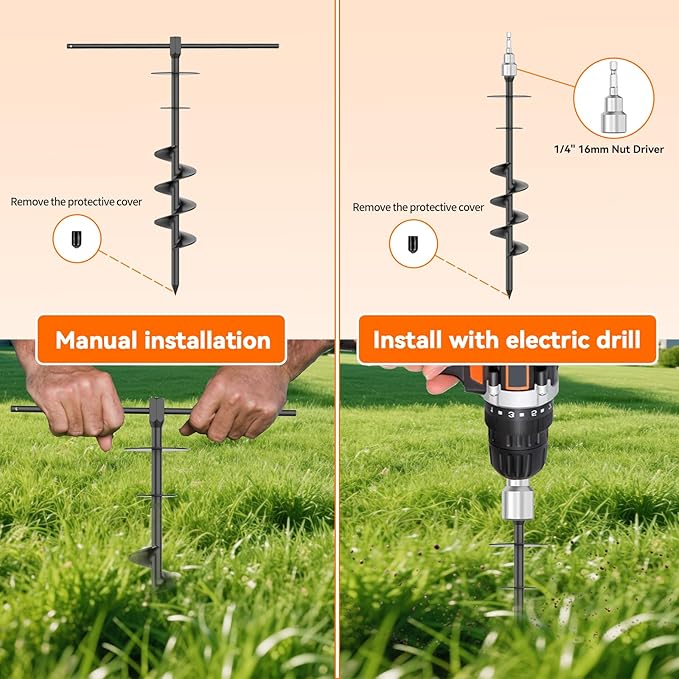 Dog Tie Out Stake, Heavy Duty Dog Tie Out Stake for Large Dogs up to 210 lbs, Ground Anchor for a Dog Cable, Leash, Lead Tether, Dog Accessories Trampoline Stakes 1-Pack (Black)-PurrikoPets