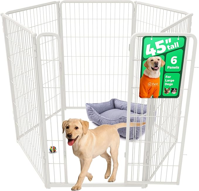 FXW Homeplus Unleashed Indoor Dog Playpen - Stress-Free and Safe Play, Heavy Duty 45 Inch 6 Wire Panels Dog Pen for Large Dogs, White│Patented-PurrikoPets