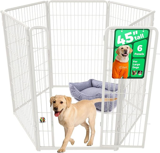 FXW Homeplus Unleashed Indoor Dog Playpen - Stress-Free and Safe Play, Heavy Duty 45 Inch 6 Wire Panels Dog Pen for Large Dogs, White│Patented-PurrikoPets