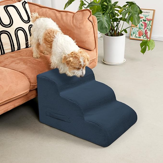 Dog Steps for Small Dogs, 4-Step Pet Ramp Stairs for High Beds and Sofa, Non-Slip Pet Stairs for Small Dogs and Cats, Removable and Easy to Clean Cover, Navy-PurrikoPets