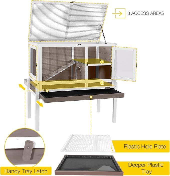 Aivituvin Wooden Guinea Pig Cages Indoor with Removable Stand, Anti Chewing Rabbit Hutch with Ramp and Wire Mesh, 2 Story Small Animals House Habitat with Pull Out Tray (Brown)-PurrikoPets