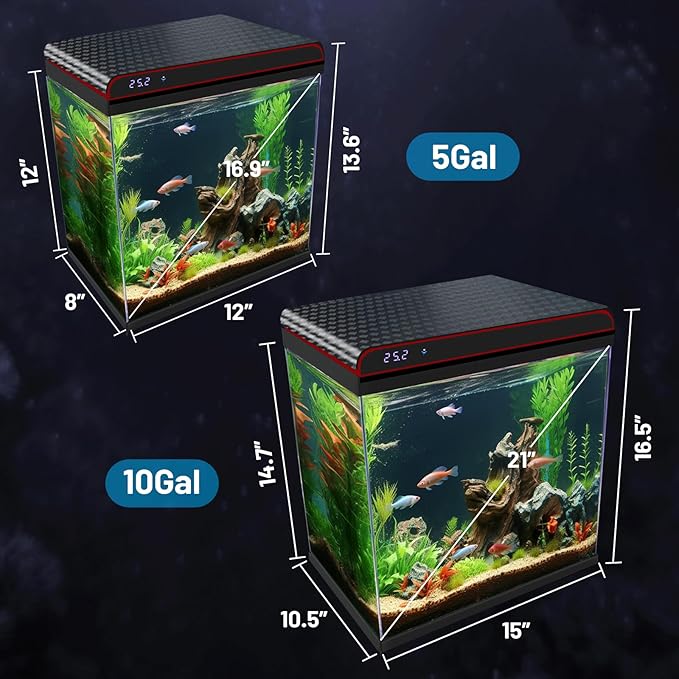 10 Gallon Glass Fish Tank Aquarium Starter Kit - Self-Cleaning with 3-Color LED Lights, Ultra-Quiet Pump & Filter, Smart Temperature Monitoring for Betta, Shrimp, and Tropical Fish-PurrikoPets