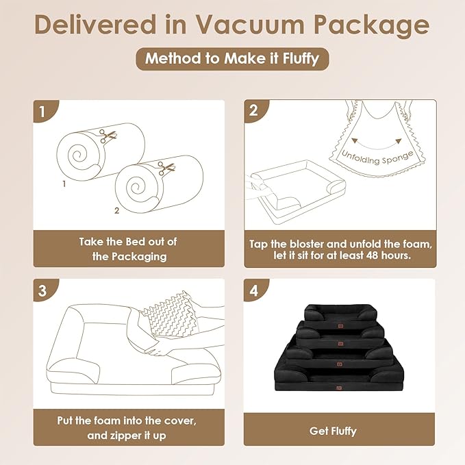 EHEYCIGA Orthopedic XL Dog Beds, Waterproof Memory Foam Dog Bed for Extra Large Dogs, Non-Slip Bottom and Egg-Crate Foam Big Pet Couch Bed with Washable Removable Cover, Black-PurrikoPets