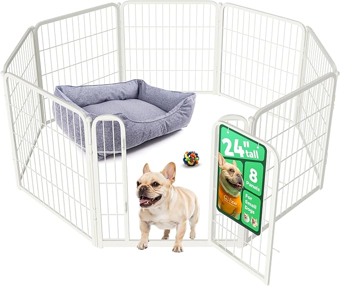 FXW Homeplus Unleashed Indoor Dog Playpen - Stress-Free and Safe Play, Heavy Duty 24 Inch 8 Wire Panels Dog Pen for Puppy and Small Dogs, White│Patented-PurrikoPets