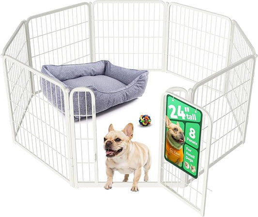 FXW Homeplus Unleashed Indoor Dog Playpen - Stress-Free and Safe Play, Heavy Duty 24 Inch 8 Wire Panels Dog Pen for Puppy and Small Dogs, White│Patented-PurrikoPets