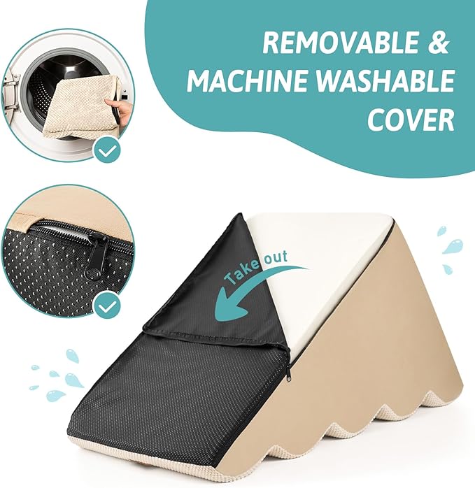 Extra Wide Dog Stairs 19.7" Width, Pet Step for Small Medium/Large Dog, Puppy or Cat, Pet Ramp for High Bed or Car, High Density Foam Ladder, Stable, 5 Step, 19.7x33x22.4 in, Beige-PurrikoPets