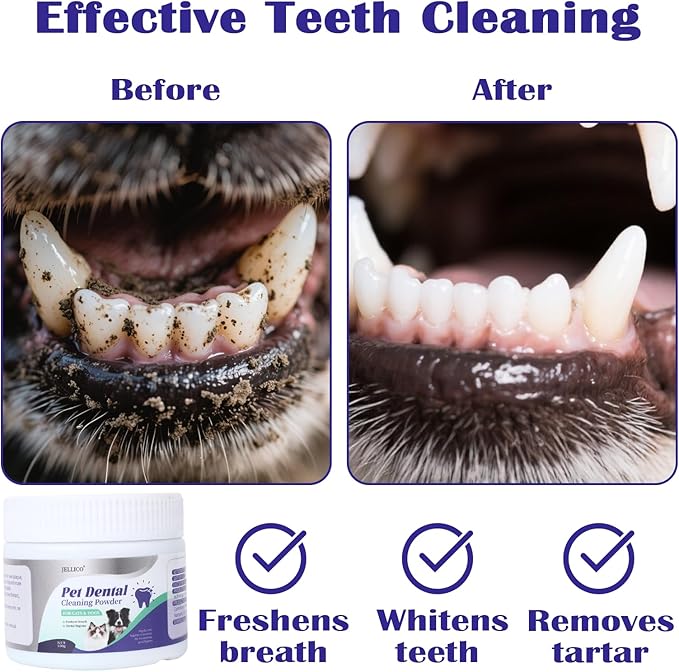 Dog Teeth Cleaning Powder, Dog Dental Powder and Cats Breath Freshener, Bad Breath & Tartar Remover for Pets, Suitable for Large, Medium & Small Canine(Blue)-PurrikoPets