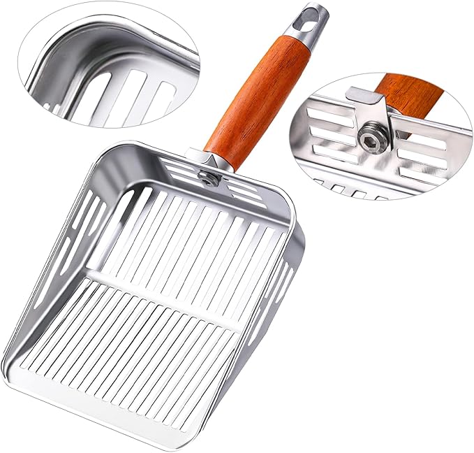 304 Stainless Steel Cat Litter Scoop, One-Piece Pressed Design with No Weld Spots, Durable Anti-Break Handle, Dual Slot Sizes, Easy to Clean, Filters Small Litter Clumps Litter Scoop-PurrikoPets