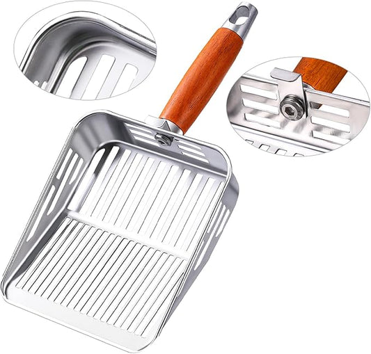304 Stainless Steel Cat Litter Scoop, One-Piece Pressed Design with No Weld Spots, Durable Anti-Break Handle, Dual Slot Sizes, Easy to Clean, Filters Small Litter Clumps Litter Scoop-PurrikoPets