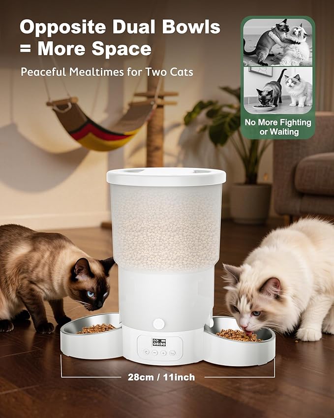 Gimars 5L Automatic Cat Feeder for 2 Cats, Programmable 1-6 Meals Cat Food Dispenser with Stainless Steel Bowl, Easy Setup, Dual Power Supply,10s Meal Call Timed Pet Feeder for Cats and Small Dogs-PurrikoPets