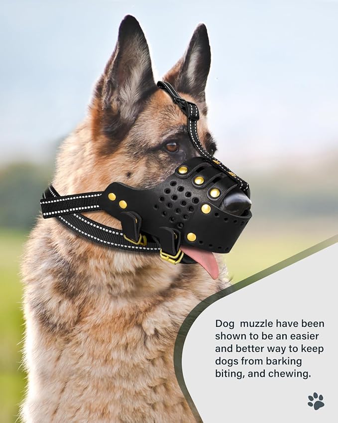 Dog Muzzle, Leather Basket Soft Muzzles Medium Large Breeds, Pitbull Dog Muzzle Amstaff Staffordshire Terrier, German Shepherd Dalmatian Doberman Adjustable (M)-PurrikoPets