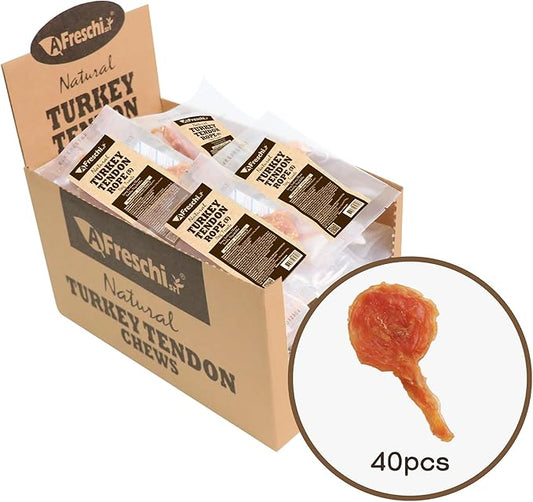 Afreschi Natural Turkey Tendon Lollipop 40 Units/Box, Dog Treat for Signature Series, All Natural Human Grade Puppy Chew, USA-Sourced Turkey Tendon, Rawhide Alternative-PurrikoPets