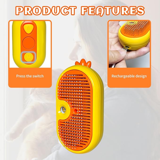 3-in-1 Rechargeable Steam Brush for Cats & Dogs - Anti-Static Spray Pet Grooming Brush with Warm Mist Massage, Hair Shedding Control, Detangling Comb & Cleaning Tool for Effective Deshedding-PurrikoPets