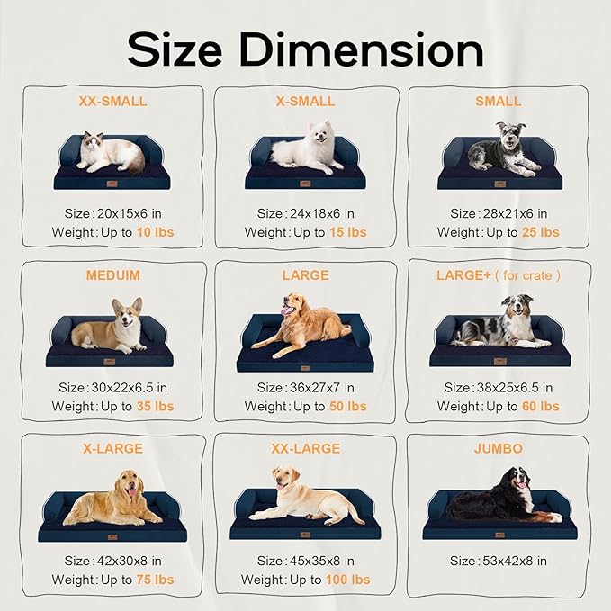 Extra Large Dog Bed-Orthopedic Waterproof XL Dog Bed for XLarge Extra Big Dogs - Foam Couch Sofa Washable with Removable Cover-Navy Blue-PurrikoPets