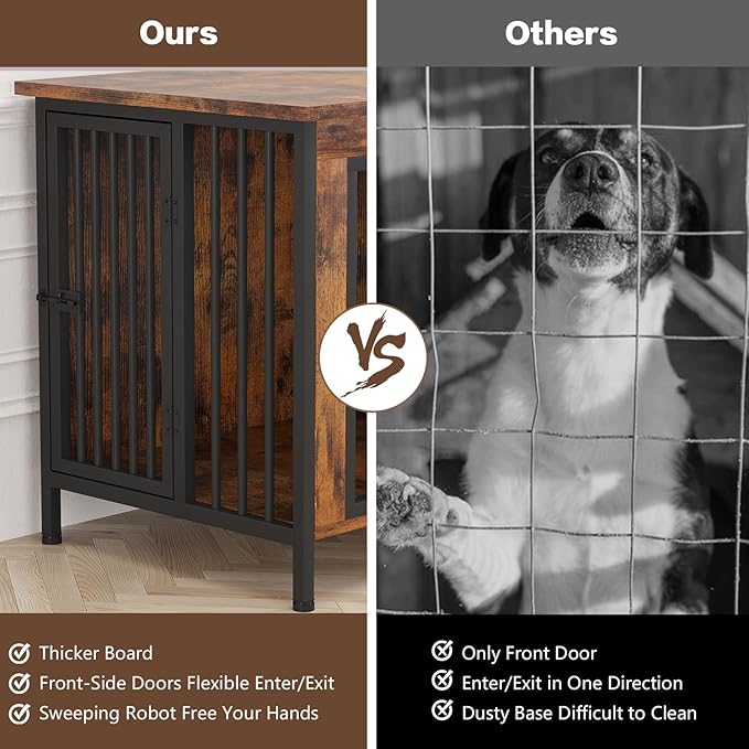 EasyCom 39.96" XL Wooden Large Dog Crate Furniture for Medium and Large Breed, Chew-Resistant Dog Kennel Furniture Indoor with 2 Doors and 3.94" Raised Feet, as TV Stand, End Table, Crate Table-PurrikoPets