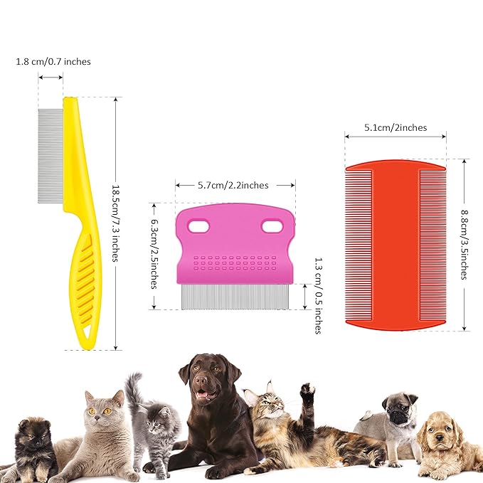 6 Pieces Pet Lice Combs Dog Grooming Flea Cat Tear Stain Comb for Removal Dandruff, Hair Stain, Nit(White, Yellow, Green, Purple, Orange, Dark Blue)-PurrikoPets