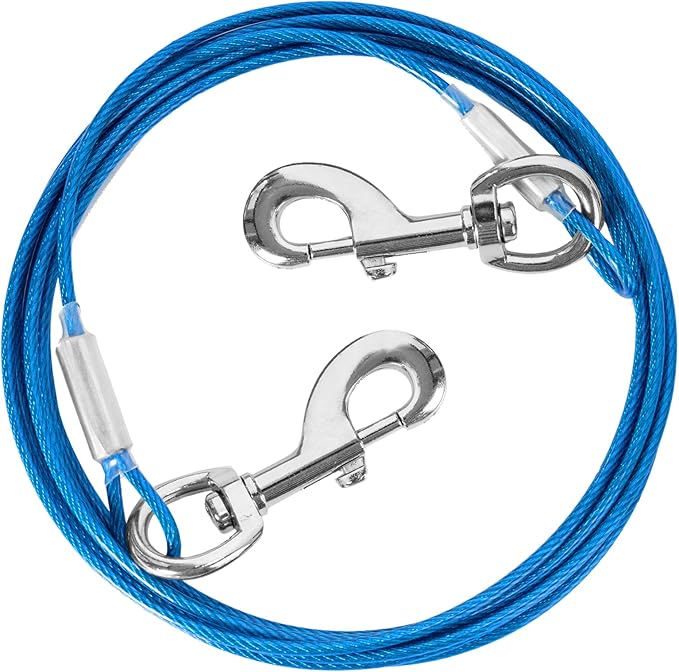 10FT Heavy Duty Dog Tie Out Cable for Large Dogs up to 125lbs, Durable Runner Tether Line (Blue)-PurrikoPets