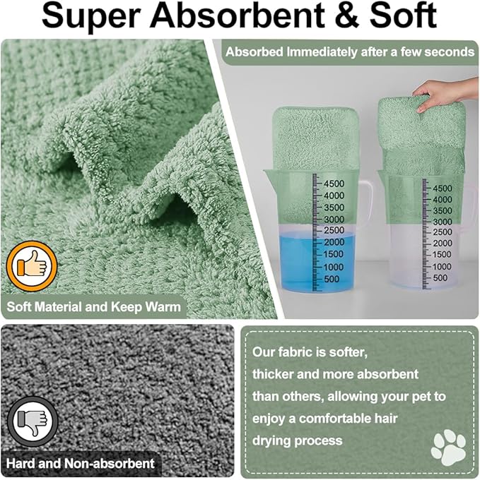 Giant Dog Bath Bubble, Quick Drying Super Absorbent Used for After Bathing, Warm Dog Towels, Adjustable Hoodies and Belts for Pet Dogs Bath Clothes Products(Green Jacquard, 6XL)-PurrikoPets