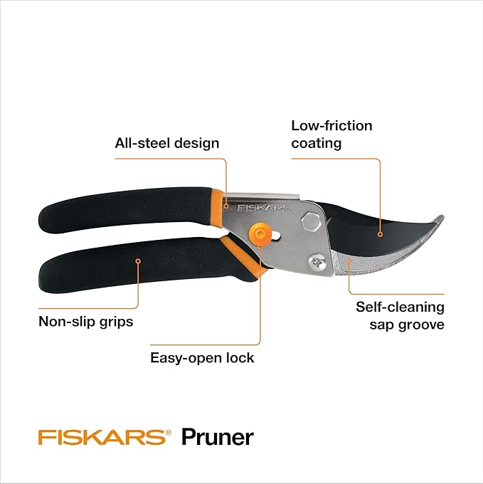 Fiskars Bypass Pruning Shears, 5/8-Inch Cut Capacity Garden Clippers, Gardening Scissors with Sharp, Rust Resistant Steel Blade-PurrikoPets