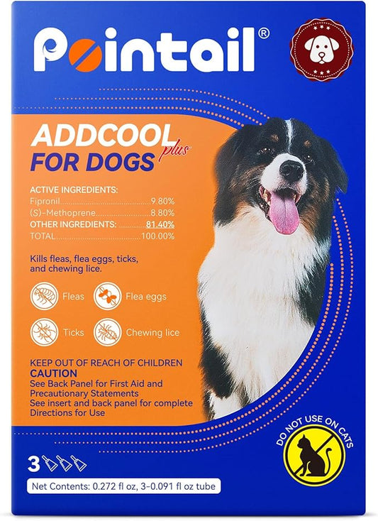 Flea and Tick Prevention for Dogs, Addcool Dog Flea and Tick Treatment, Flea & Tick Control Topical Drops, 3 Doses, Vet-Recommended(45-88 lbs)-PurrikoPets