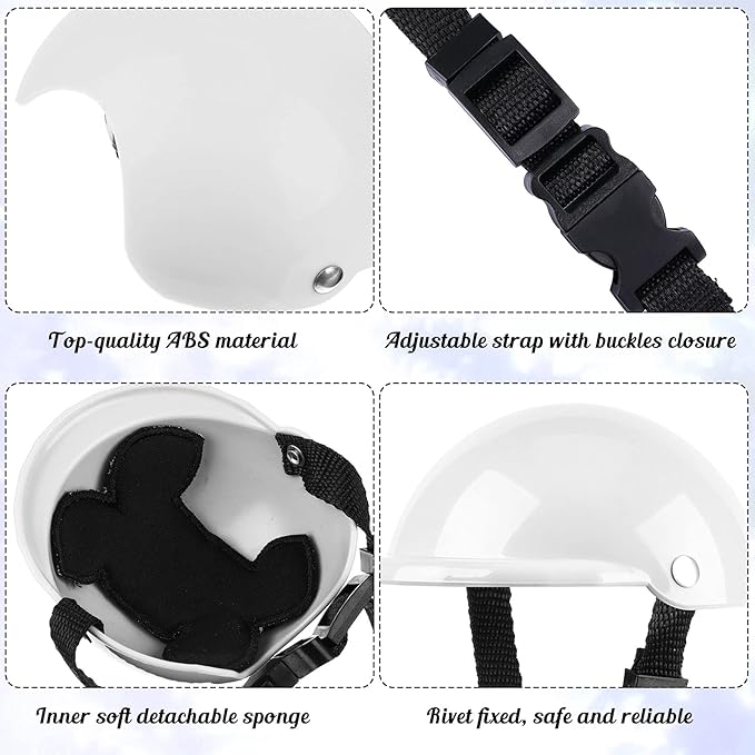 Frienda Dog Helmet and Goggles, UV Protection Doggy Sunglasses and 4 Inch Padded Puppy Motorcycle Helmet Adorable Dog Goggles with Adjustable Belt for Small Dogs Puppy Riding(White,S)-PurrikoPets