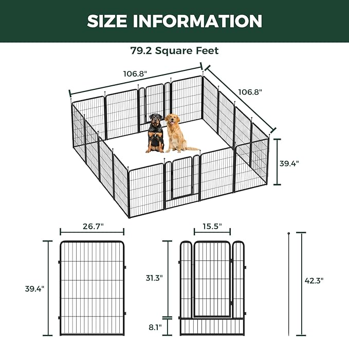 FXW Rollick Unleashed Dog Playpen for Indoor, Yard, RV Camping, 40 inch 16 Panels for Medium and Large Dogs│Patented-PurrikoPets