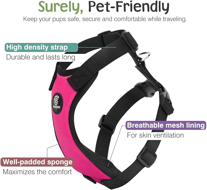 Dog Seat Belt, Safety Vest Dog Car Harness with Adjustable Buckle Dog Seat Belt for Vehicle Nylon Pet Safety Seat Belts Heavy Duty(XL, Magenta)-PurrikoPets
