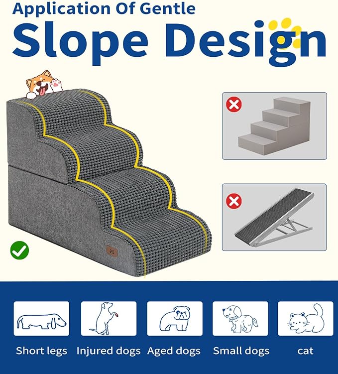Dog Step for Bed, Dog Stair 5-Step 35D Pet Stair 22.8" H for High Bed or Sofa Non-Slip Balanced Pet Step Indoor, Grey-PurrikoPets