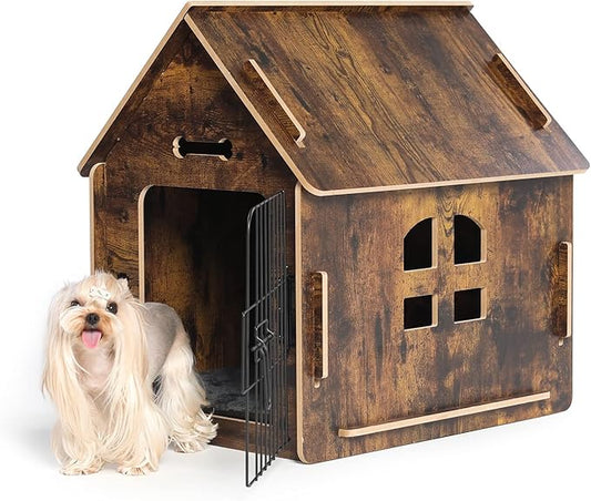 Dog House Indoor for Small Dogs or Cats, Cozy Wooden Design, Small Indoor Bed House, with Air Vents and Elevated Floor Warm Dog Cave-PurrikoPets