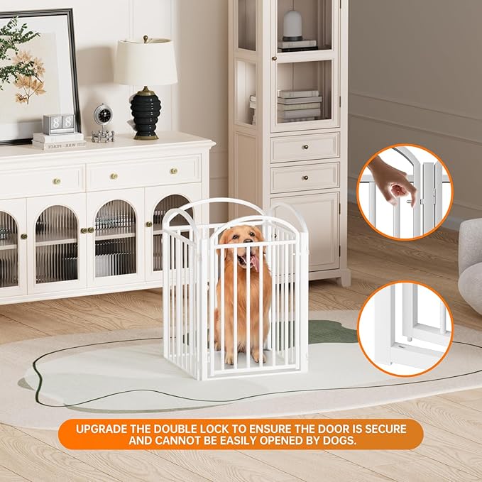 4 Panles Full Matel Freestanding Dog Gates with Door, 96"Extra Wide 32"Tall Free Standing Dog Pet Gate for Indoor & Outdoor. Foldable Pet Fences for Doorways, House, Stairs, Porch, Deck, Yard-PurrikoPets