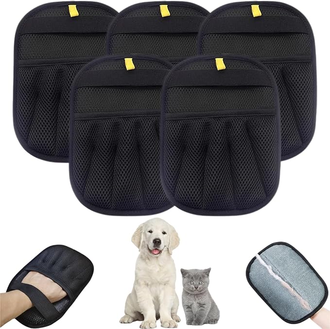 5-Pack Pet Hair Removal Gloves,Electrostatic Pet Hair Remover Tool,Dog Hair Remover Furniture Reusable & Washable Grooming Mitts,Lint & Fur Remover for Clothes, Carpets, Car Seats-PurrikoPets