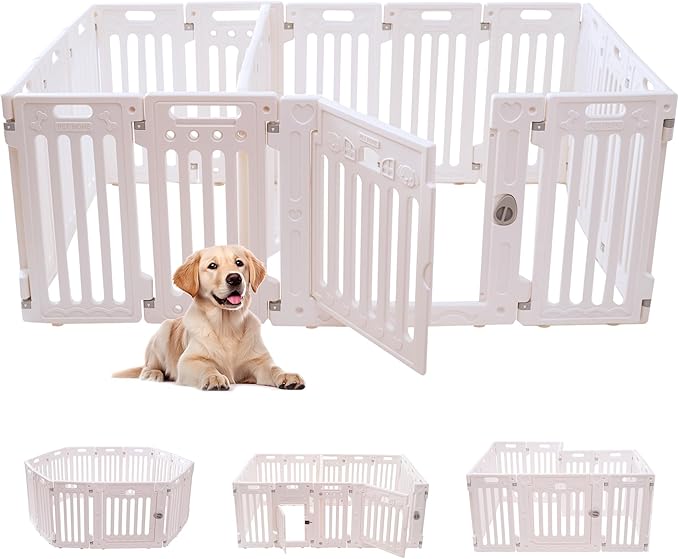 2 Room Dog Playpen with Door,DIY Shape Combination Puppy Pen,16-Panel+2 Link Piece+Large Door+Small Door,25.5" H Dog Fence,Non-Slip&Secure Pet Gate,Easy to Assemble (Two Rooms)-PurrikoPets