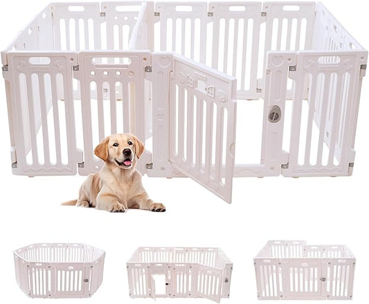 2 Room Dog Playpen with Door,DIY Shape Combination Puppy Pen,16-Panel+2 Link Piece+Large Door+Small Door,25.5" H Dog Fence,Non-Slip&Secure Pet Gate,Easy to Assemble (Two Rooms)-PurrikoPets