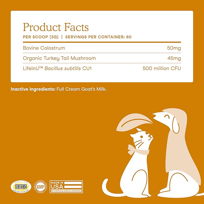 Fera Pets Immune Goat Milk for Dogs & Cats with Colostrum, Organic Turkey Tail Mushroom, & Probiotics - Improves Immune Response - for Picky Eaters - Powder - 60 TSP-PurrikoPets