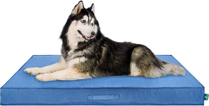 FurHaven Cooling Dog Bed – XXL Foam Mattress for Joint Pain Relief, Waterproof Liner, Removable Washable Cover, Durable for Outdoor Use, Deluxe Grid Indoor/Outdoor Bed – Blue, Jumbo Plus-PurrikoPets