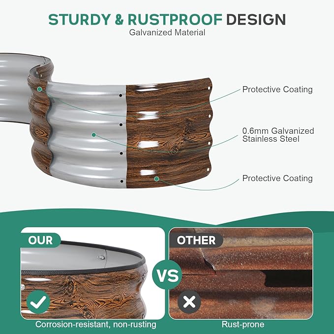 Galvanized Raised Garden Bed Outdoor - 4×2×1ft Planter Raised Beds for Gardening | Oval Metal Garden Planter Box with Safety Edging and Gloves for Vegetables Fruits and Flowers - Grain-PurrikoPets