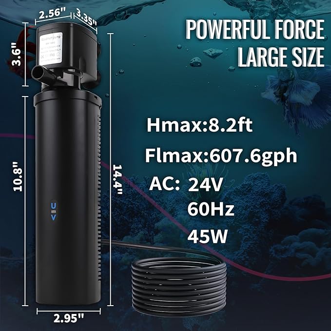 660GPH Aquarium Filter, UV Sterilizer for Aquarium for 100-400 Gallon, 24V DC Powerful Pump for Large Fish Koi Pond Cold Plunge Filter, Green Killing Machine with Algae Remover for Fish Tank-PurrikoPets