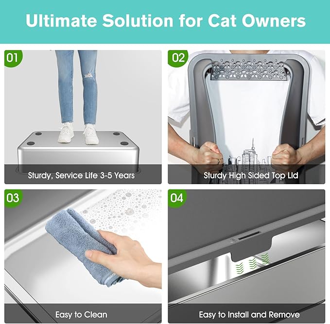 2PACK Stainless Steel Cat Litter Box with High Sides Lid, Extra Large XL Litter Box for Big Cats, Metal Kitty Litter Boxes with Anti-Leakage Enclosure,Non-Stick,Odorless,Scoop Included-PurrikoPets
