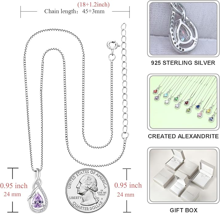STARCHENIE Infinity Teardrop Pendant Necklace for Women 925 Sterling Silver Birthstone Jewelry